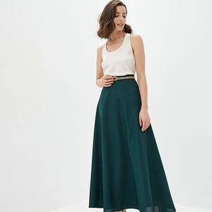 Dark Green Linen Long Skirt for Women | High Waist Flowy Circle Skirt | Summer Long Linen Clothing | Handmade Linen Skirts | Pine Green