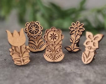 Ukrainian Block Print Stamp Set “Florence” | 5 Floral Wood Stamps for Textile Printing | Traditional Ethnic Pattern | Handmade in Ukraine