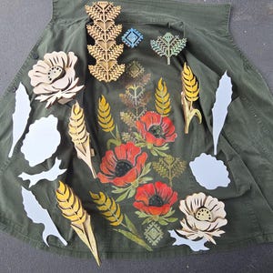 Ensemble de tampons ukrainiens « Champ de coquelicots » – 8 tampons en bois faits main avec masques | Blocs d'impression floraux ethniques pour tissu, papier et bricolage