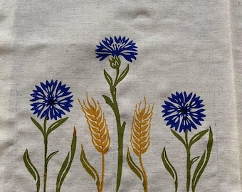 Ukrainian Block Print Stamp Set “Cornflowers” | Floral Wood Stamps for Textile Printing | Traditional Ethnic Pattern | Handmade in Ukraine
