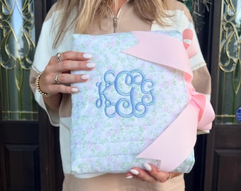 Vintage Toile Quilted Bible Cover with Monogram