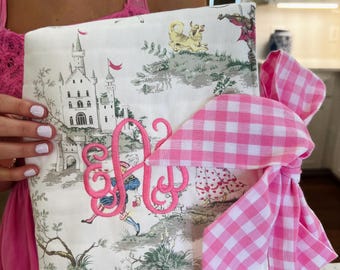 Couverture de la bible en toile vintage avec noeud en tissu Vichy : pochette pour livre monogramme