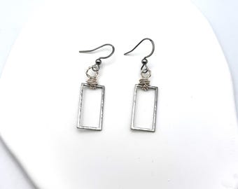 Silver Hammered Rectangle Earrings