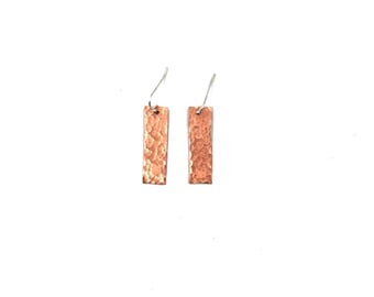 Hammered Copper & Sterling Silver Drop Earrings