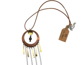 Boho Copper Circle Mixed Metal Necklace