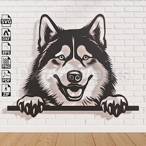 Fichier svg SIBERIAN HUSKY pour Cricut, clipart chien, fichier coupé, portrait d'art vectoriel, conception de chemise en vinyle, fichier dxf pour laser.