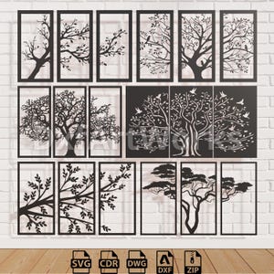 6 Pannelli ad albero, Pannelli da parete, Decorazioni per la stanza, Motivi ad albero, File di taglio laser, CNC, Plasma Cricut cdr, svg, dxf, dwg.