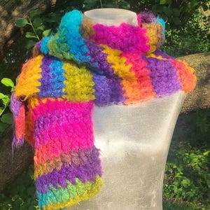 Electric Rainbow Crochet Scarf