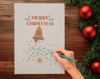 Christmas Countdown Printable, retro Christmas Bell Ornaments, Jingle Bell Christmas, kawaii christmas, , xmas wall art, Digital Download