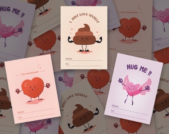 PRINT YOURSELF Kids Valentines Day, kawaii Print at Home, Kids Valentines, Cute Valentines, Instant Download Classroom, Greeting Card Set