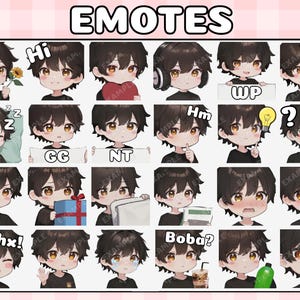 Brown Boy Emotes (27) brown eyes, black shirt / Twitch Emotes / Discord Emotes / Custom Emote / Emoji / Stream / emote/ male emote / cute