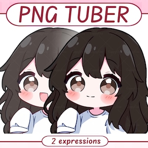 Svart hårflicka Chibi PNGTuber-modell (digital nedladdning)
