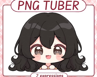 かわいい黒髪の女の子 PNGTuber モデル、ちびアバター（デジタルダウンロード）
