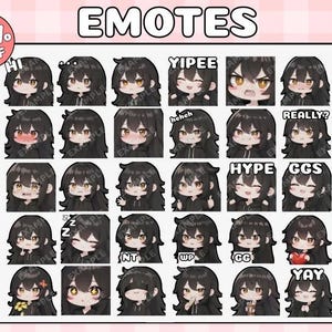Black Hair Girl Emotes: Twitch/Discord Stream Emoji (Digital Download)