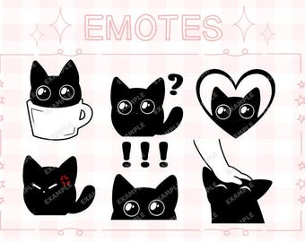Emoticones de gato negro / Pack de emojis kawaii chibi (descarga digital)