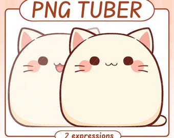 May include: Two cartoon cat characters with different expressions. The cats are cream-colored with pink accents on their ears and cheeks. The image includes the text "PNG TUBER" at the top and "2 expressions" at the bottom.