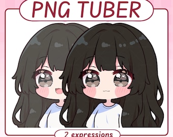Kawaii black hair PNGTuber girl Model, Chibi Avatar (Digital Download)