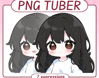 Black Hair Girl Chibi Kitty PNGTuber Model (Digital Download)