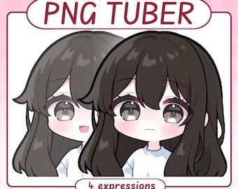 Kawaii black hair PNGTuber girl Model, Chibi Avatar (Digital Download)