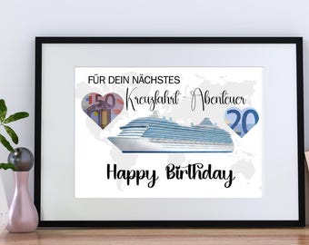 Regalo de cumpleaños en efectivo para cruceros: regalo DIY | Descarga digital | Regalo de cumpleaños imprimible | Viajes y cruceros