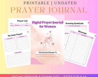 Digital Prayer Journal for Women | Faith Planner | Bible Study Worksheets | Printable Christian Gratitude & Prayer Tracker | Devotional PDF