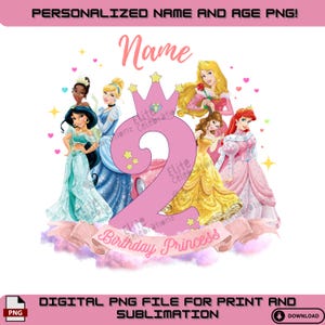 Disney Png personalizzata, Disney Princess Png, T-shirt principessa compleanno, maglietta personalizzata, ragazza del compleanno, PNG, download digitale, regalo per ragazza