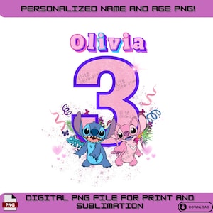 Lilo and Stitch png digitale download, Stitch aangepaste png, Lilo and Stitch svg, Stitch shirt, Stitch verjaardagsshirt, gepersonaliseerde steek,