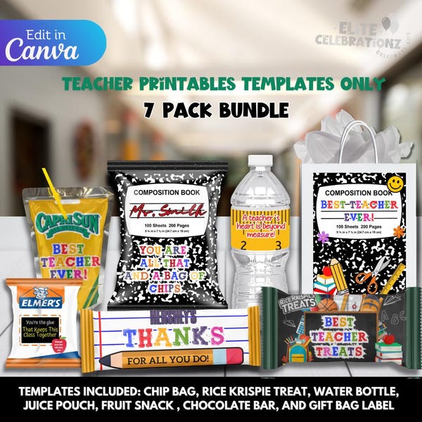 Teacher Appreciation Week Bundle, Editable Party Favor Templates, Thank You Teacher Gifts, School Staff Appreciation Printables