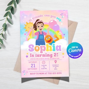 Ms Rachel Birthday Invitation, Pink Toddler Birthday Invite, Girl First Birthday Invitation, Editable Digital Party Invite