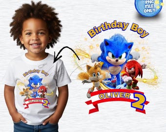 Sonic-verjaardagsjongen, png, T-shirtontwerp (digitale download)