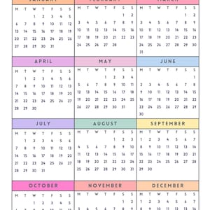 Affichage du calendrier complet de l'année 2025 (coloré !