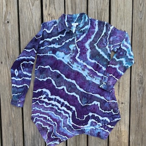 Ice Dyed Linen Asymmetrical Hem Long Sleeve Tunic Top