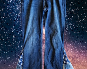 Jeans Levi's 815 curvy a zampa d'elefante, divertenti e patriottici, taglia 31