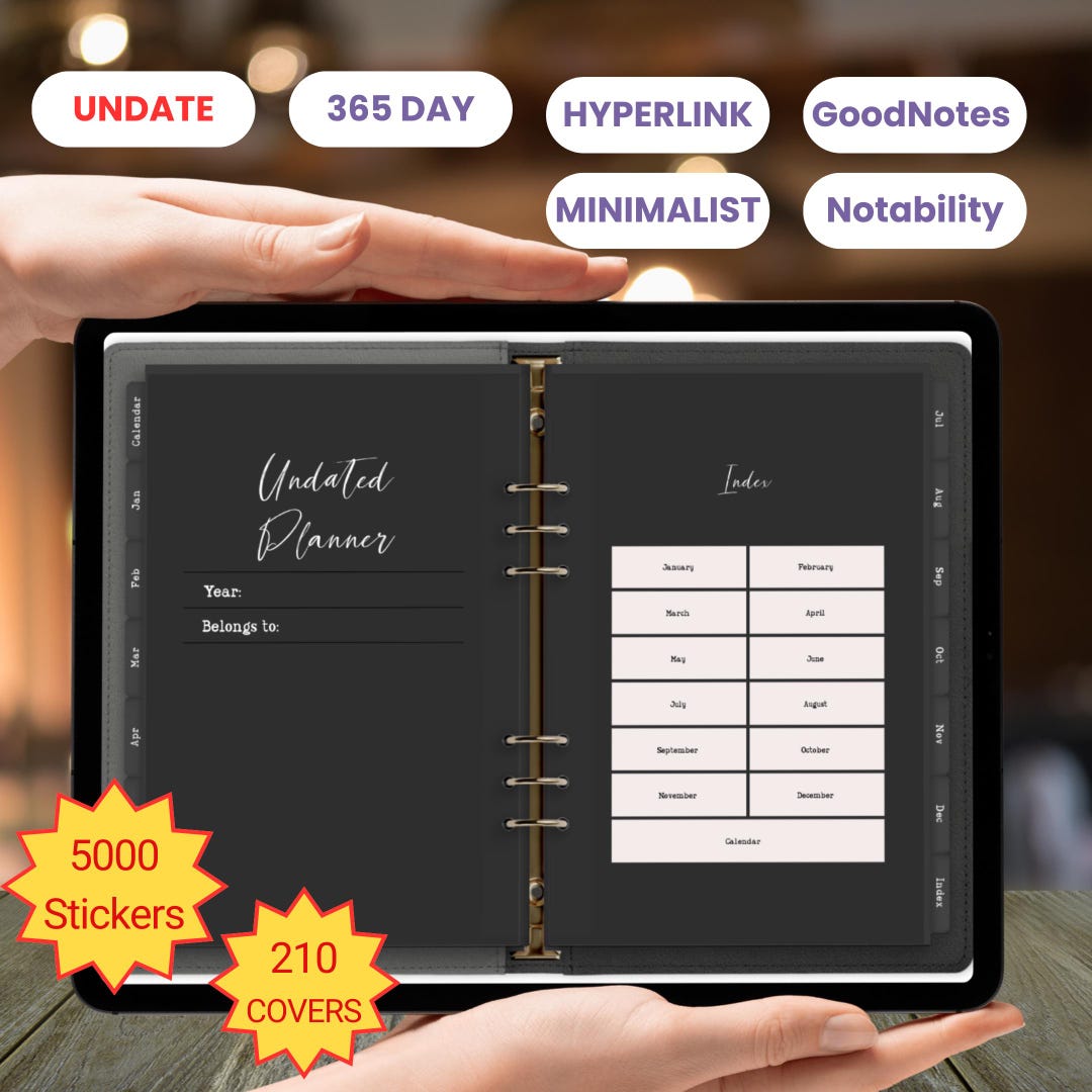 Black Undate Digital Goodnotes Template 2025,hyperlinked, Goodnotes