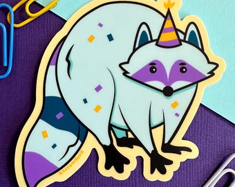 Party Raccoon Matte Vinyl Sticker