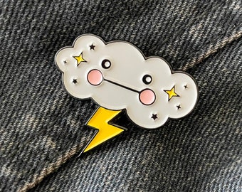 Épingle en émail nuage sombre - épingle nuage d'orage kawaii - épingle météo mignonne et drôle