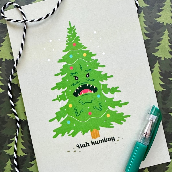 Bah Humbug Monster Tree Holiday Greeting Card - Funny Christmas Card - Spooky Holiday