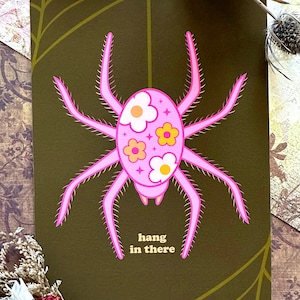 Hang in There Pink Spider 5x7 Giclee Art Print