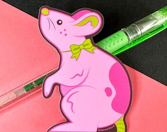 Pink Rat Vinyl Sticker - Waterproof Rat Sticker - Cute Bow Tie Rat