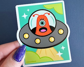 Space Alien Waterproof Magnet - Cute UFO Fridge, Car Magnet - Kawaii Alien Magnet