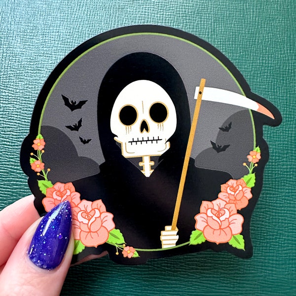 Grim Reaper Roses Waterproof Magnet - Spooky Fridge, Car Magnet- Cute Halloween Magnet