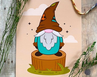 Forest Gnome Art Print - Woodland Cute Art Print - Fairy Tale Art - Gnome Home Decor