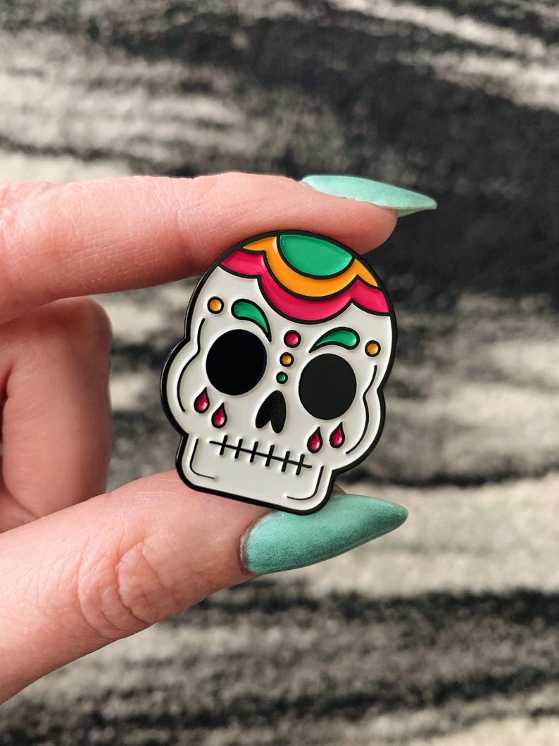 Fancy Skull Enamel Pin Sugar Skull Pin Spooky Cute Pin image 2