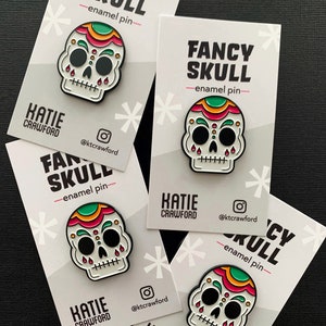 Fancy Skull Enamel Pin Sugar Skull Pin Spooky Cute Pin image 4