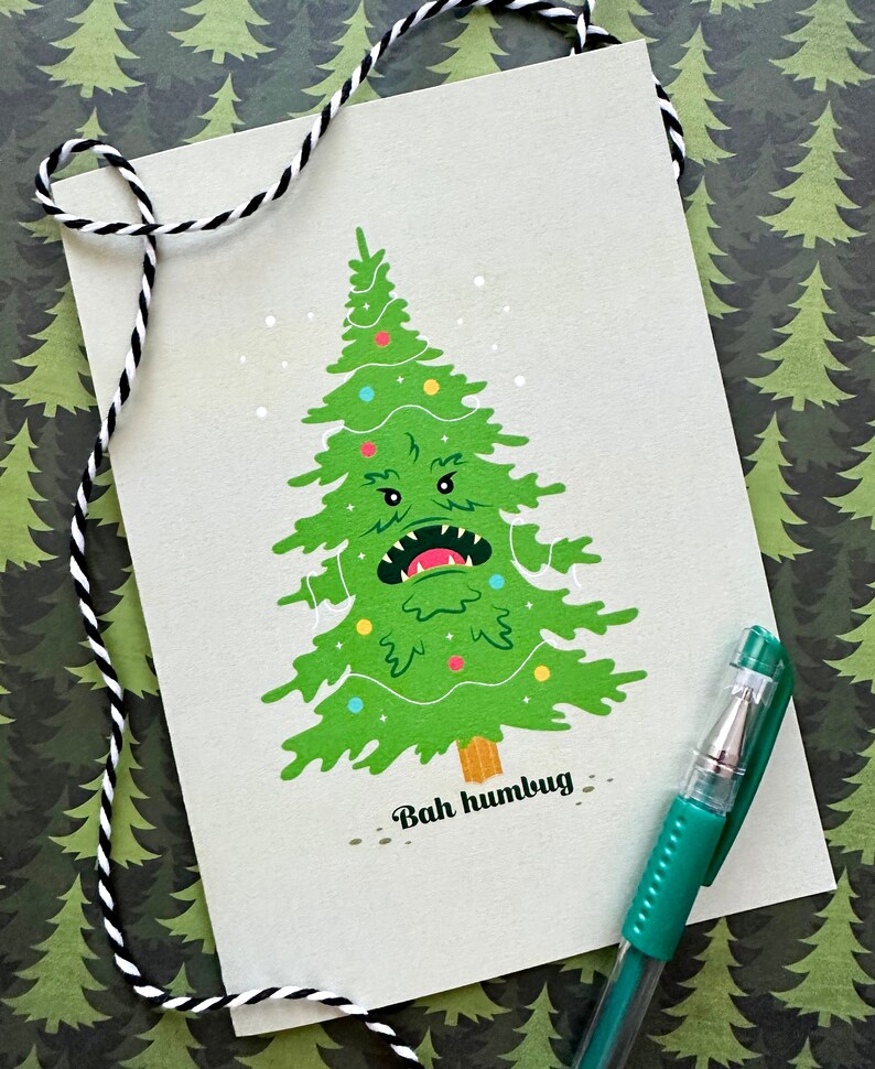 Bah Humbug Monster Tree Holiday Greeting Card Funny Christmas Card Spooky Holiday image 1