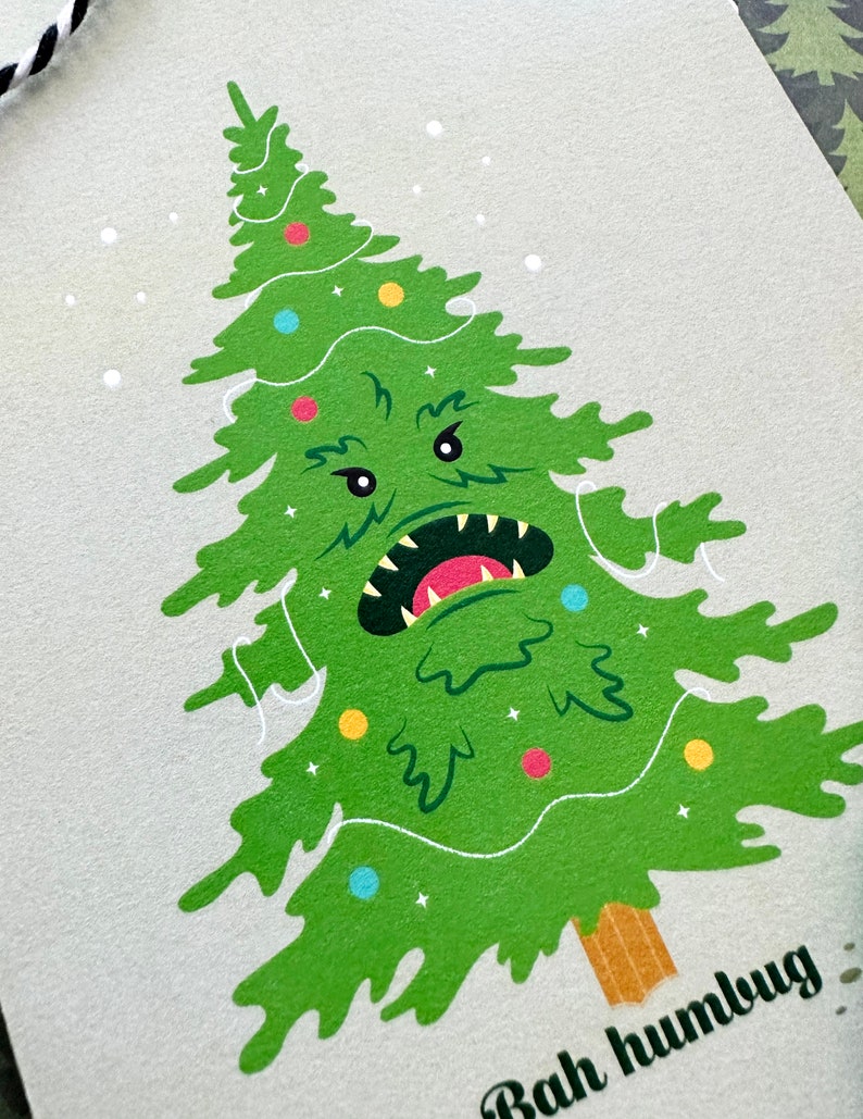 Bah Humbug Monster Tree Holiday Greeting Card Funny Christmas Card Spooky Holiday image 2