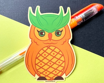 Autocollant vinyle hibou ananas - Autocollant mignon imperméable à l’eau - Kawaii Owl