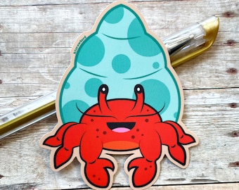 Autocollant en vinyle Happy Hermit Crab - Autocollant Kawaii étanche - Mignon