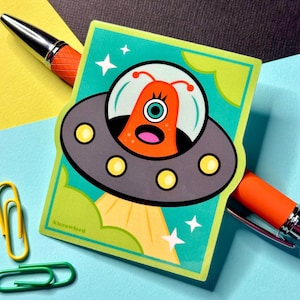 Space Alien UFO Glossy Vinyl Sticker