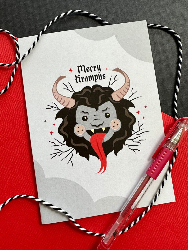 Merry Krampus Holiday Greeting Card Spooky Christmas Card image 1